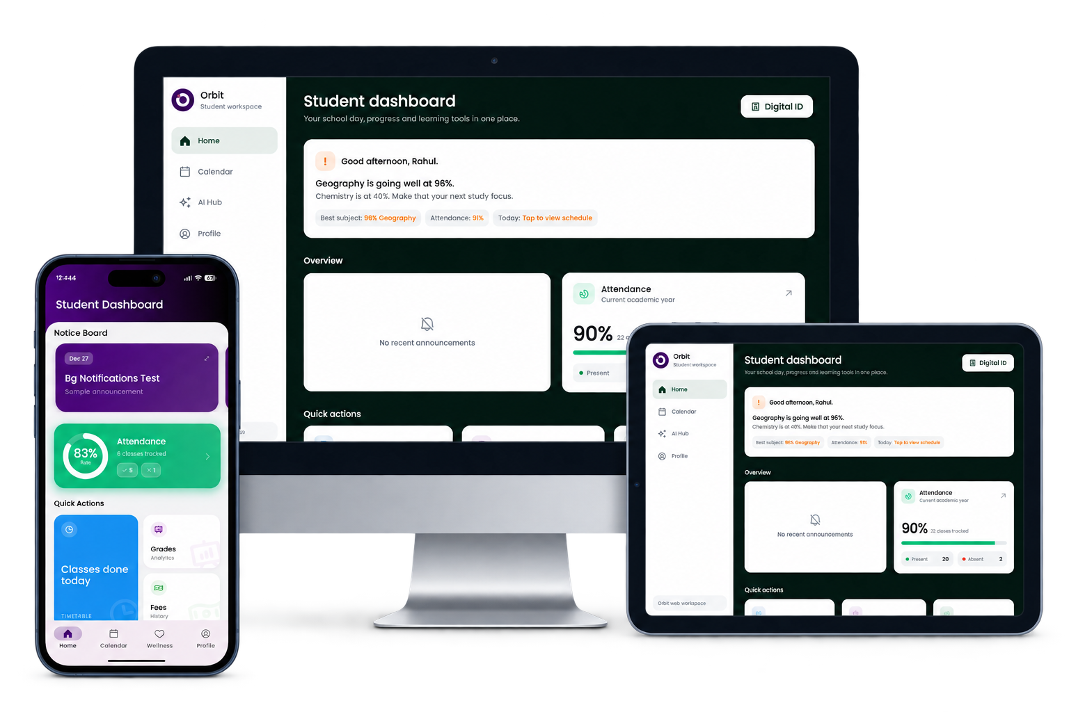 Orbit on desktop, iPad and phone